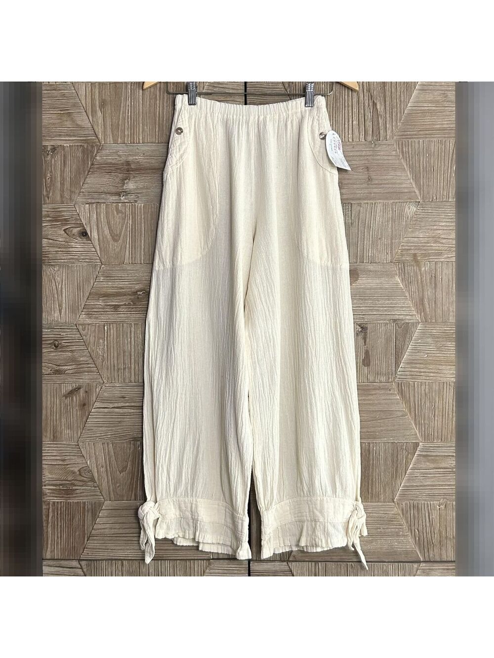 Bohemian Cream Cotton Gauze Casual Resort Ready Wide Leg Pants Size S Coastal - Picture 4 of 9